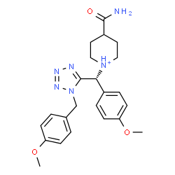 ChemSpider 2D Image | 4-Carbamoyl-1-[(S)-[1-(4-methoxybenzyl)-1H-tetrazol-5-yl](4-methoxyphenyl)methyl]piperidinium | C23H29N6O3