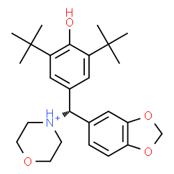 ChemSpider 2D Image | 4-{(R)-1,3-Benzodioxol-5-yl[4-hydroxy-3,5-bis(2-methyl-2-propanyl)phenyl]methyl}morpholin-4-ium | C26H36NO4