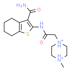 ChemSpider 2D Image | 1-{2-[(3-Carbamoyl-4,5,6,7-tetrahydro-1-benzothiophen-2-yl)amino]-2-oxoethyl}-4-methylpiperazinediium | C16H26N4O2S