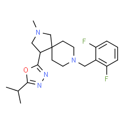 ChemSpider 2D Image | 8-(2,6-Difluorobenzyl)-4-(5-isopropyl-1,3,4-oxadiazol-2-yl)-2-methyl-2,8-diazaspiro[4.5]decane | C21H28F2N4O