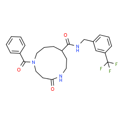 ChemSpider 2D Image | 1-Benzoyl-4-oxo-N-[3-(trifluoromethyl)benzyl]-1,5-diazacycloundecane-8-carboxamide | C25H28F3N3O3