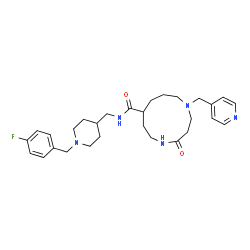 ChemSpider 2D Image | N-{[1-(4-Fluorobenzyl)-4-piperidinyl]methyl}-4-oxo-1-(4-pyridinylmethyl)-1,5-diazacycloundecane-8-carboxamide | C29H40FN5O2