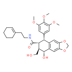ChemSpider 2D Image | (5R,6R,7R,8R)-N-[2-(1-Cyclohexen-1-yl)ethyl]-8-hydroxy-7-(hydroxymethyl)-5-(3,4,5-trimethoxyphenyl)-5,6,7,8-tetrahydronaphtho[2,3-d][1,3]dioxole-6-carboxamide | C30H37NO8