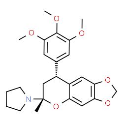 ChemSpider 2D Image | 1-[(6S,8R)-6-Methyl-8-(3,4,5-trimethoxyphenyl)-7,8-dihydro-6H-[1,3]dioxolo[4,5-g]chromen-6-yl]pyrrolidine | C24H29NO6