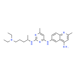 ChemSpider 2D Image | N~6~-(2-{[(2S)-5-(Diethylamino)-2-pentanyl]amino}-6-methyl-4-pyrimidinyl)-2-methyl-4,6-quinolinediamine | C24H35N7