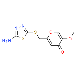 ChemSpider 2D Image | 2-{[(5-Amino-1,3,4-thiadiazol-2-yl)sulfanyl]methyl}-5-methoxy-4H-pyran-4-one | C9H9N3O3S2