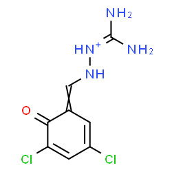 ChemSpider 2D Image | 1-(Diaminomethylene)-2-[(3,5-dichloro-6-oxo-2,4-cyclohexadien-1-ylidene)methyl]hydrazinium | C8H9Cl2N4O