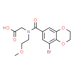 ChemSpider 2D Image | N-[(8-Bromo-2,3-dihydro-1,4-benzodioxin-6-yl)carbonyl]-N-(2-methoxyethyl)glycine | C14H16BrNO6