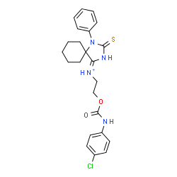 ChemSpider 2D Image | (4Z)-N-(2-{[(4-Chlorophenyl)carbamoyl]oxy}ethyl)-1-phenyl-2-thioxo-1,3-diazaspiro[4.5]decan-4-iminium | C23H26ClN4O2S