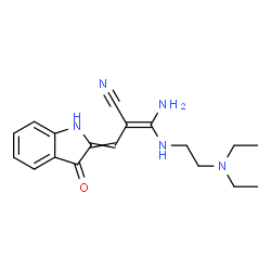 ChemSpider 2D Image | (2E)-3-Amino-3-{[2-(diethylamino)ethyl]amino}-2-[(3-oxo-1,3-dihydro-2H-indol-2-ylidene)methyl]acrylonitrile | C18H23N5O