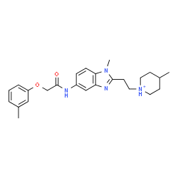 ChemSpider 2D Image | 4-Methyl-1-[2-(1-methyl-5-{[(3-methylphenoxy)acetyl]amino}-1H-benzimidazol-2-yl)ethyl]piperidinium | C25H33N4O2