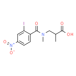 ChemSpider 2D Image | 3-[(2-Iodo-4-nitrobenzoyl)(methyl)amino]-2-methylpropanoic acid | C12H13IN2O5