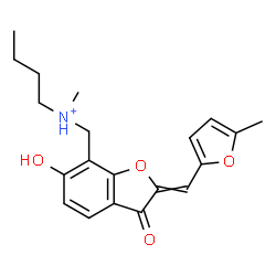 ChemSpider 2D Image | N-({6-Hydroxy-2-[(5-methyl-2-furyl)methylene]-3-oxo-2,3-dihydro-1-benzofuran-7-yl}methyl)-N-methyl-1-butanaminium | C20H24NO4
