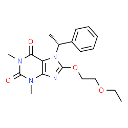 ChemSpider 2D Image | 8-(2-Ethoxyethoxy)-1,3-dimethyl-7-[(1R)-1-phenylethyl]-3,7-dihydro-1H-purine-2,6-dione | C19H24N4O4