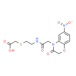 ChemSpider 2D Image | [(2-{[(6-Nitro-3-oxo-2,3-dihydro-4H-1,4-benzoxazin-4-yl)acetyl]amino}ethyl)sulfanyl]acetic acid | C14H15N3O7S