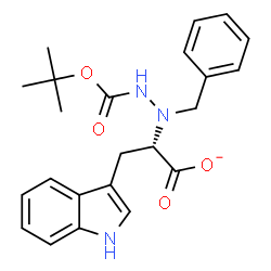 ChemSpider 2D Image | (2S)-2-(1-Benzyl-2-{[(2-methyl-2-propanyl)oxy]carbonyl}hydrazino)-3-(1H-indol-3-yl)propanoate | C23H26N3O4
