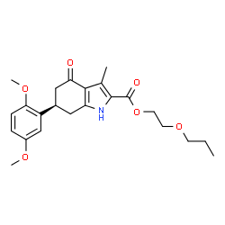 ChemSpider 2D Image | 2-Propoxyethyl (6R)-6-(2,5-dimethoxyphenyl)-3-methyl-4-oxo-4,5,6,7-tetrahydro-1H-indole-2-carboxylate | C23H29NO6