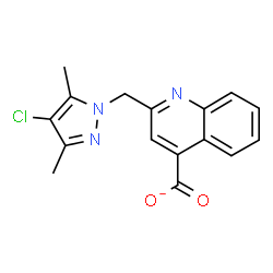 ChemSpider 2D Image | 2-[(4-Chloro-3,5-dimethyl-1H-pyrazol-1-yl)methyl]-4-quinolinecarboxylate | C16H13ClN3O2