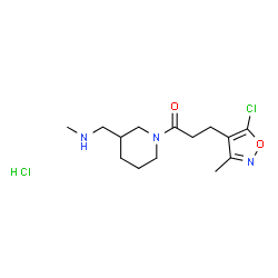 ChemSpider 2D Image | 3-(5-Chloro-3-methyl-1,2-oxazol-4-yl)-1-{3-[(methylamino)methyl]-1-piperidinyl}-1-propanone hydrochloride (1:1) | C14H23Cl2N3O2