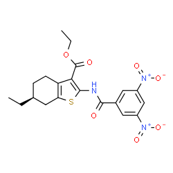 ChemSpider 2D Image | Ethyl (6S)-2-[(3,5-dinitrobenzoyl)amino]-6-ethyl-4,5,6,7-tetrahydro-1-benzothiophene-3-carboxylate | C20H21N3O7S