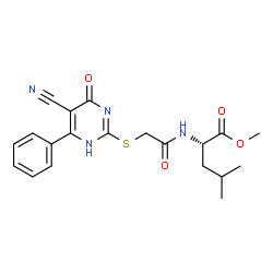 ChemSpider 2D Image | Methyl N-{[(5-cyano-4-oxo-6-phenyl-1,4-dihydro-2-pyrimidinyl)sulfanyl]acetyl}-L-leucinate | C20H22N4O4S