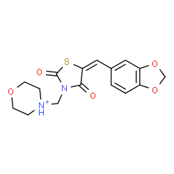 ChemSpider 2D Image | 4-{[(5E)-5-(1,3-Benzodioxol-5-ylmethylene)-2,4-dioxo-1,3-thiazolidin-3-yl]methyl}morpholin-4-ium | C16H17N2O5S