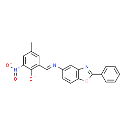 ChemSpider 2D Image | 4-Methyl-2-nitro-6-{(E)-[(2-phenyl-1,3-benzoxazol-5-yl)imino]methyl}phenolate | C21H14N3O4
