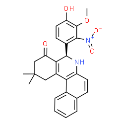 ChemSpider 2D Image | (5R)-5-(4-Hydroxy-3-methoxy-2-nitrophenyl)-2,2-dimethyl-2,3,5,6-tetrahydrobenzo[a]phenanthridin-4(1H)-one | C26H24N2O5