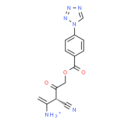 ChemSpider 2D Image | (3S)-3-Cyano-4-oxo-5-{[4-(1H-tetrazol-1-yl)benzoyl]oxy}-1-penten-2-aminium | C14H13N6O3