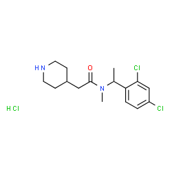 ChemSpider 2D Image | N-[1-(2,4-Dichlorophenyl)ethyl]-N-methyl-2-(4-piperidinyl)acetamide hydrochloride (1:1) | C16H23Cl3N2O