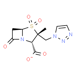 ChemSpider 2D Image | (2S,3R,5R)-3-Methyl-7-oxo-3-(1H-1,2,3-triazol-1-ylmethyl)-4-thia-1-azabicyclo[3.2.0]heptane-2-carboxylate 4,4-dioxide | C10H11N4O5S