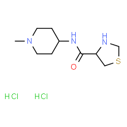 ChemSpider 2D Image | N-(1-Methyl-4-piperidinyl)-1,3-thiazolidine-4-carboxamide dihydrochloride | C10H21Cl2N3OS