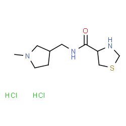 ChemSpider 2D Image | N-[(1-Methyl-3-pyrrolidinyl)methyl]-1,3-thiazolidine-4-carboxamide dihydrochloride | C10H21Cl2N3OS