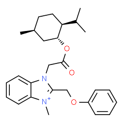 ChemSpider 2D Image | 1-(2-{[(1R,2S,5S)-2-Isopropyl-5-methylcyclohexyl]oxy}-2-oxoethyl)-3-methyl-2-(phenoxymethyl)-1H-benzimidazol-3-ium | C27H35N2O3