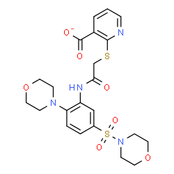 ChemSpider 2D Image | 2-[(2-{[2-(4-Morpholinyl)-5-(4-morpholinylsulfonyl)phenyl]amino}-2-oxoethyl)sulfanyl]nicotinate | C22H25N4O7S2