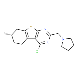 ChemSpider 2D Image | (7S)-4-Chloro-7-methyl-2-(1-pyrrolidinylmethyl)-5,6,7,8-tetrahydro[1]benzothieno[2,3-d]pyrimidine | C16H20ClN3S