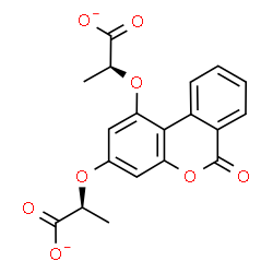 ChemSpider 2D Image | (2S,2'S)-2,2'-[(6-Oxo-6H-benzo[c]chromene-1,3-diyl)bis(oxy)]dipropanoate | C19H14O8