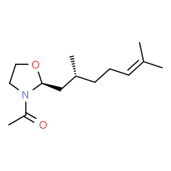 ChemSpider 2D Image | 1-{(2S)-2-[(2R)-2,6-Dimethyl-5-hepten-1-yl]-1,3-oxazolidin-3-yl}ethanone | C14H25NO2