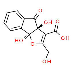 ChemSpider 2D Image | (3aR,8bS)-3a,8b-Dihydroxy-2-(hydroxymethyl)-4-oxo-4,8b-dihydro-3aH-indeno[1,2-b]furan-3-carboxylic acid | C13H10O7