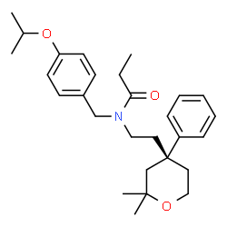 ChemSpider 2D Image | N-{2-[(4R)-2,2-Dimethyl-4-phenyltetrahydro-2H-pyran-4-yl]ethyl}-N-(4-isopropoxybenzyl)propanamide | C28H39NO3