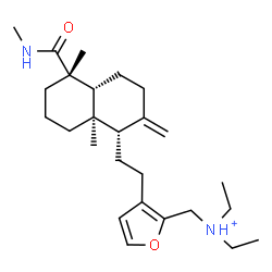 ChemSpider 2D Image | N-[(3-{2-[(1S,4aR,5S,8aR)-5,8a-Dimethyl-5-(methylcarbamoyl)-2-methylenedecahydro-1-naphthalenyl]ethyl}-2-furyl)methyl]-N-ethylethanaminium | C26H43N2O2