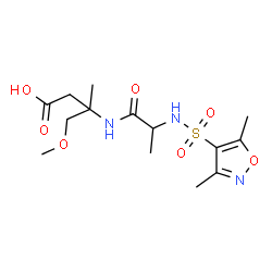 ChemSpider 2D Image | 3-({N-[(3,5-Dimethyl-1,2-oxazol-4-yl)sulfonyl]alanyl}amino)-4-methoxy-3-methylbutanoic acid | C14H23N3O7S