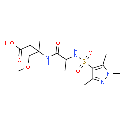 ChemSpider 2D Image | 4-Methoxy-3-methyl-3-({N-[(1,3,5-trimethyl-1H-pyrazol-4-yl)sulfonyl]alanyl}amino)butanoic acid | C15H26N4O6S