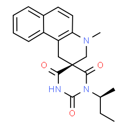 ChemSpider 2D Image | (2R)-1'-[(2S)-2-Butanyl]-4-methyl-3,4-dihydro-1H,2'H-spiro[benzo[f]quinoline-2,5'-pyrimidine]-2',4',6'(1'H,3'H)-trione | C21H23N3O3