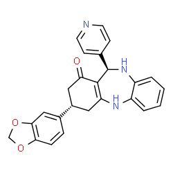 ChemSpider 2D Image | (3S,11R)-3-(1,3-Benzodioxol-5-yl)-11-(4-pyridinyl)-2,3,4,5,10,11-hexahydro-1H-dibenzo[b,e][1,4]diazepin-1-one | C25H21N3O3