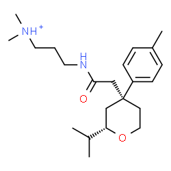 ChemSpider 2D Image | 3-({[(2S,4S)-2-Isopropyl-4-(4-methylphenyl)tetrahydro-2H-pyran-4-yl]acetyl}amino)-N,N-dimethyl-1-propanaminium | C22H37N2O2