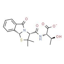 ChemSpider 2D Image | (2S,3S)-2-({[(3R,9bR)-2,2-Dimethyl-5-oxo-2,3,5,9b-tetrahydro[1,3]thiazolo[2,3-a]isoindol-3-yl]carbonyl}amino)-3-hydroxybutanoate | C17H19N2O5S