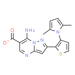 ChemSpider 2D Image | 7-Amino-2-[3-(2,5-dimethyl-1H-pyrrol-1-yl)-2-thienyl]pyrazolo[1,5-a]pyrimidine-6-carboxylate | C17H14N5O2S