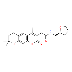ChemSpider 2D Image | N-[(2S)-Tetrahydro-2-furanylmethyl]-2-(4,8,8-trimethyl-2-oxo-7,8-dihydro-2H,6H-pyrano[3,2-g]chromen-3-yl)acetamide | C22H27NO5