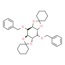 ChemSpider 2D Image | (3a'R,4a'S,7a'S,8a'R)-4',8'-Bis(benzyloxy)hexahydrodispiro[cyclohexane-1,2'-[1,3]dioxolo[4,5-f][1,3]benzodioxole-6',1''-cyclohexane] | C32H40O6